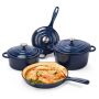 Hisencn 7-PIECE Enameled Cast Iron Cookware Set-dutch Ovens Skillet & Saucepan With Lids- Ceramic Coated Heavy Duty Gas/induction Compatible Oven