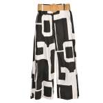 Belted Geometric Print Crop Pants - Black Free