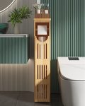 Amazerbath Toilet Paper Storage Cabinet Bamboo Toilet Paper Holder With Storage For Small Spaces Slim Bathroom Storage Cabinet 33X7.3X6.5 Inches