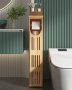 Amazerbath Toilet Paper Storage Cabinet Bamboo Toilet Paper Holder With Storage For Small Spaces Slim Bathroom Storage Cabinet 33X7.3X6.5 Inches
