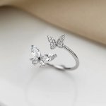 Elegant Adjustable Butterfly Ring With Sparkling Zirconia - Chic & Simple Design For Casual Attire And Parties