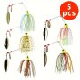 5PCS Spinnerbait Fishing Lures Set 17G/0.0374POUND Sinking Hard Baits With Flashing Sequins Multi-color Skirts Freshwater & Saltwater Compatible For Bass Trout Salmon