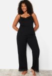 Plus Lace Detailed Knitted Pajama Set - Black