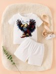 2PCS Letters Print Short Sleeve Crew Neck T-Shirt + Shorts Set Casual Breathable Set Summer Gift Baby Boys' Clothing
