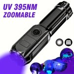 Rechargeable Uv Flashlight - Bright Black Light Torch With 3 Modes Zoomable Abs Body USB Powered Ideal For Pet Stains & Fluoresc