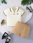 2PCS Infant & Toddler's Dinosaur Embroidered Summer Outfit Short Sleeve Top & Casual Shorts Baby Boy's Clothes