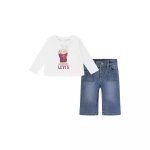 Levi's Levis Girls 2 Piece Wide Denim Jeans And Long Sleeve T-Shirt Set In White - White 4