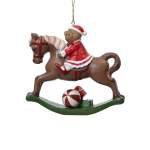 Polyresin Bear On Brown Rocking Horse 12.5X4.5X12CM