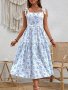 Floral Print Strappy Tiered Dress Vacation Style Sleeveless Backless Tank Dress For Spring & Summer Women's Clothing