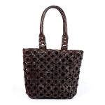 Angelina Dark Brown Leather Basket Shoulder Bag - Dark Brown Leather