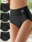 4PCS High Waist Tummy Control Panties Breathable & Comfy Intimates Panties Women's Lingerie & Underwear