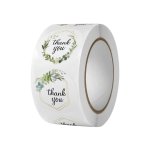 Printed Stickers On Roll 2.5CM "thank You" Green gold 1X500