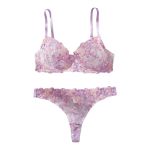 Purple Floral Embroidery Lingerie Set