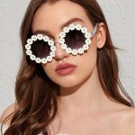Daisy Decor Round Frame For Women Men Gradient Lens Clear Frame Sunglasses Photo Prop Eyewear Fashion Sunglasses