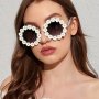 Daisy Decor Round Frame For Women Men Gradient Lens Clear Frame Sunglasses Photo Prop Eyewear Fashion Sunglasses