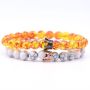 Howlite Stone & Red/yellow Amber Stone Couples Bracelet & Crown