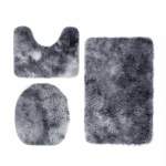 Smte 3 Piece Toilet Seat & Bathroom Mats Set Grey Black With Keychain