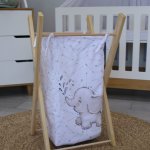 Washing Basket Wooden Stand Simple Green Monochrome Ellie Elephant Set