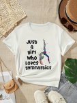 Girls' Summer Fashion T-Shirt Casual Style Round Neck Short Sleeves Colorful Gymnastics Print Stretch Knit Fabric Multiple Color