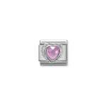 Composable Classic Link Heart-shaped Faceted Pink Stone And Silver