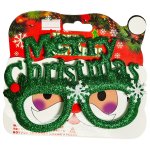Merry Christmas Glittery Green Glasses