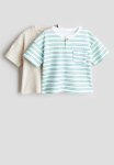 2-PACK Ribbed Jersey Tops - Light Green & Light Beige