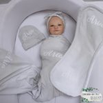 Wrap Set Swaddle Set Light Grey With Name In White