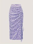 Floral Print Drawstring Ruched Skirt Elegant High Waist Midi Skirt For Spring & Summer Women's Clothing