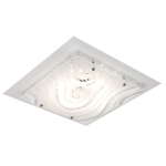 320MM 12W Polished Chrome Square Ceiling Light Fitting With White Patterned Glass And Crystals