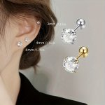 4PCS Faux Crystal Inlaid Faux Diamond Zircon Stainless Steel Earrings 4 Prong Titanium Steel Metal Thread Ear Bone Nails