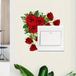 1PC Romantic Red Rose Flower Switch Sticker - Decorative Wall Decal For Living Room Entryway Dorm Home D Cor Plastic