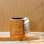 Vietnamese D-shaped Laundry Hamper With Lid And Liner Natural - Large 58X46X36CM