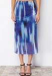 Printed Tulle Fitted High Waist Lined Midi Knitted Skirt - Blue