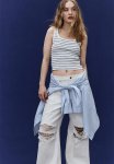 Rib-knit Vest Top - Cream Striped