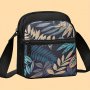 Tropical Leaf Print Women's Canvas Crossbody Shoulder Bag Casual Multi-layer Small Mom Purse With Adjustable Strap