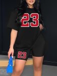 Number 23 Print Two-piece Set For Summer & Spring Basketball Game Theme Short Sleeve Drop Shoulder Casual Top & Shorts Women's C