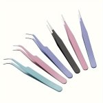 2PCS SET Precision Tweezers Straight & Elbow Tips Suitable For Diy Scrapbooking Handy Picks For Beading & Delicate Projects