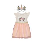 Younger Girl Unicorn Mesh Dress With Mask