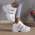 Women's Solid Color Trendy Sneakers Lace Up Soft Sole Platform Non-slip Shoes Versatile Low-top Heightening Shoes In Holiday
