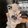 Cute Glitter Bear Love Makeup Mirror Electroplated Case For Iphone 15 14 13 12 11 Pro Max Soft Silicone Cover