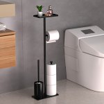 1PC Bathroom Free Standing Toilet Tissue Holder With Storage Shelf & Integrated Toilet Brush Space-saving Bath Organization Supp