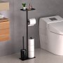 1PC Bathroom Free Standing Toilet Tissue Holder With Storage Shelf & Integrated Toilet Brush Space-saving Bath Organization Supplies Multipurpose Modern Toilet Paper Holder