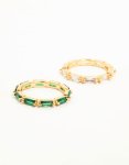 Goldair Gold Plated Green & Silver Baguette Stacking Rings 2-PACK - M l