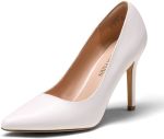 Dream Pairs Women's Closed Toe High Heels Dress Pointed Toe Wedding Pump Shoes Size 9.5W White-pu