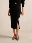 Lacey Crepe Split Midi Skirt - 16 Black