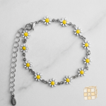 White Daisy Silver Stainless Steel Bracelet