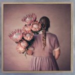 Protea Girl 1 Art Print - 60 X 60CM Framed Canvas With Natural Wood Frame
