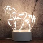 White Base Creative 3D Tricolor LED Decorative Night Light Button USB Version Shape:geometric Horse White-warm-warm White