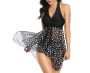 - Ladies Two Piece V Neck Halter Bowknot Swimdress - Black