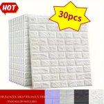 30PCS 3D Brick Wall Stickers Diy Square Wall Decals Easy Peel Stick Cleanable Cuttable For Kitchen Living Room Bathroom Hallway